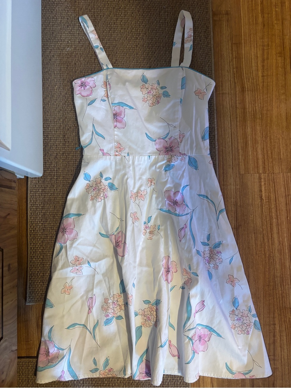 Girls' White Floral Sundress with Pink & Blue Accents